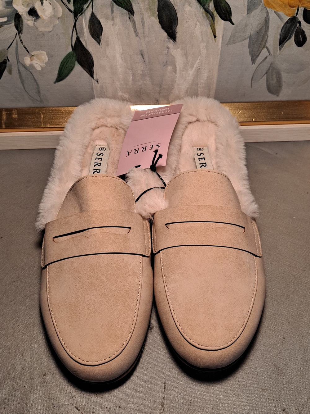 Serra Cream Plush Trendy Faux-Fur Lined Faux Suede Slip-On Loafers Mules Sleek 8